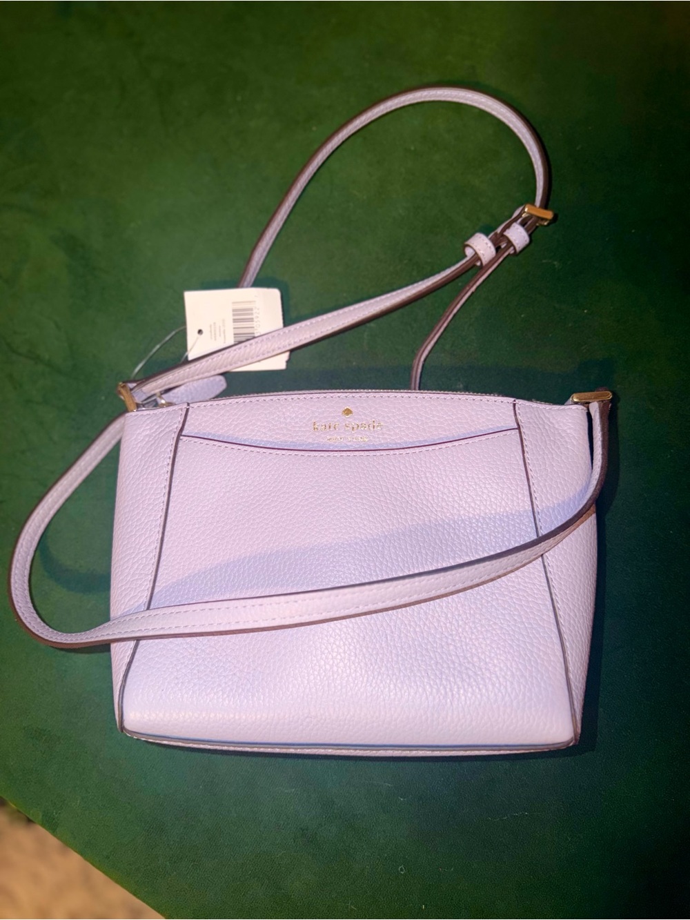 kate spade lilac pebbled leather crossbody with gold-tone logo
